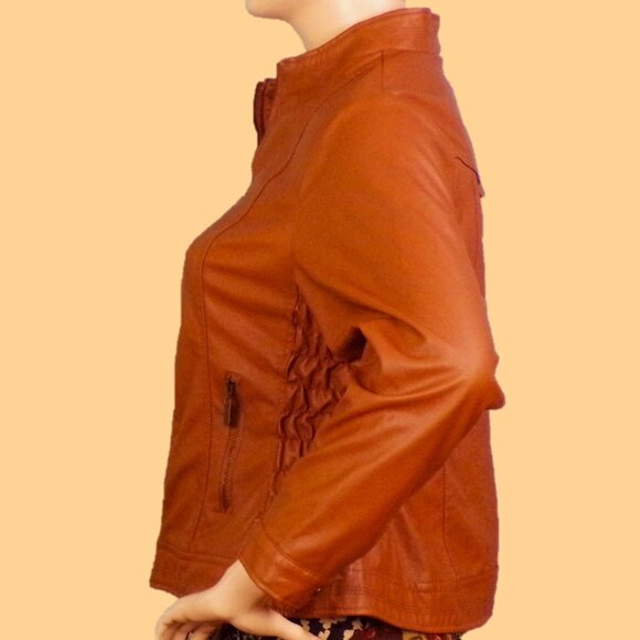 LUCY DIAMONDS size 3X russet-brown faux-leather zip-front jacket PU outer - Picture 9 of 16